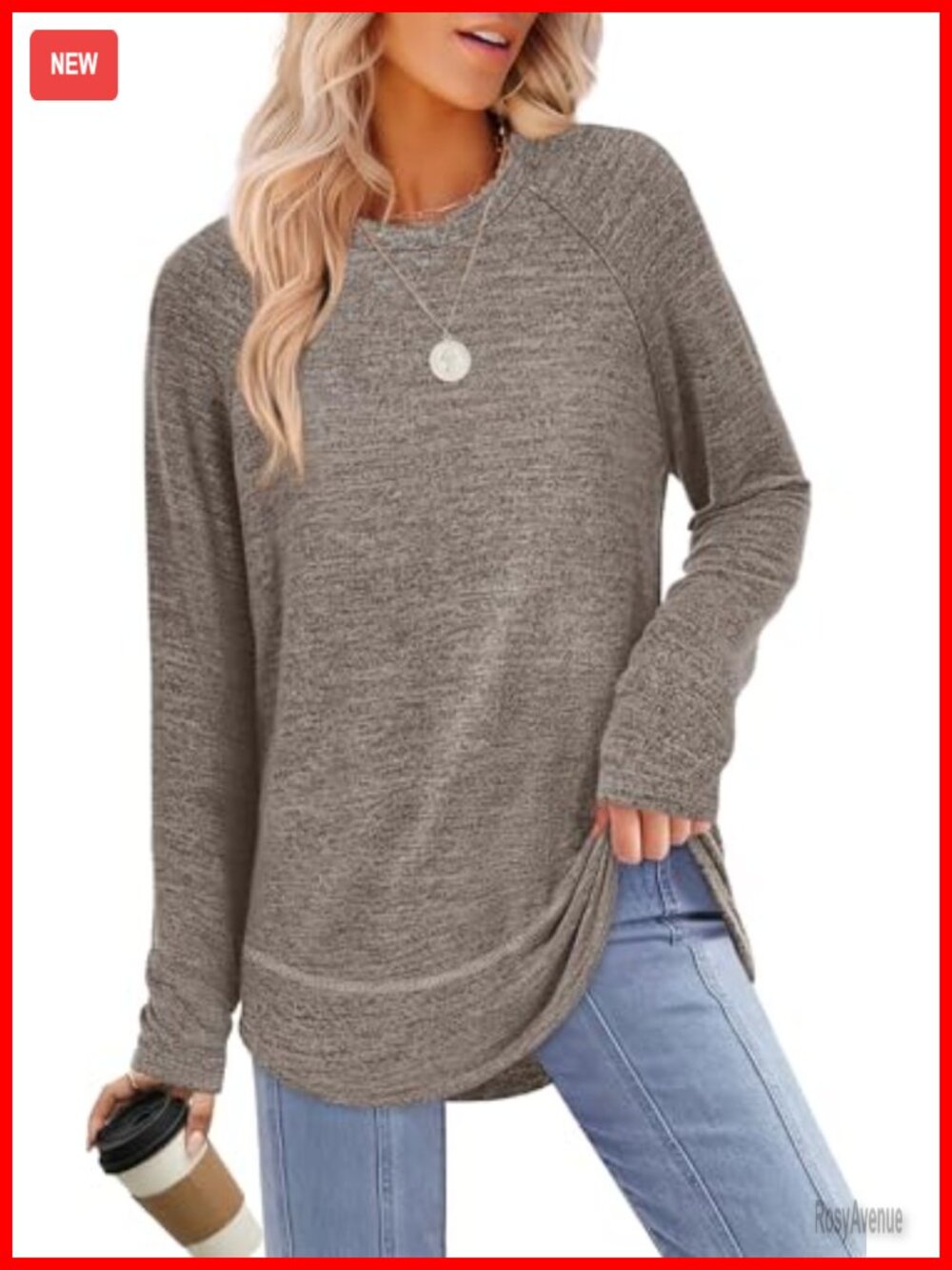 Long Sleeve Tunic Top Women Loose Fit Crew Neck Pullover Sweater